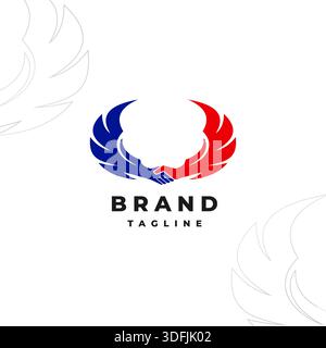 Two Independent Hands United Logo Design. Two Winged Hands Shaking Hands Logo Design. Stock Vector