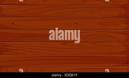 Cartoon wooden background texture of hardwood planks, colored in deep mahogany hues. Broad bands of wood grain curve and loop across each board with s Stock Vector