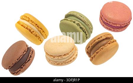 Macarons cookies mix isolated on white background, full depth of field Stock Photo