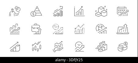 Chart, graph line icons set. Analytics, finance report, income growth, statistic symbols. Business infographics concept Stock Vector