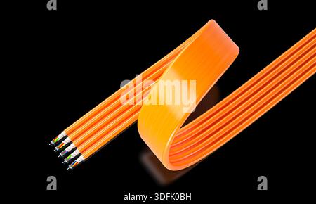 Orange fiber optic cable 3d on black Stock Photo