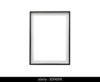 Frame with thin black border and passepartout. Rectangular vertical design for poster or art, gallery display with blank space, clean decoration, isol Stock Photo