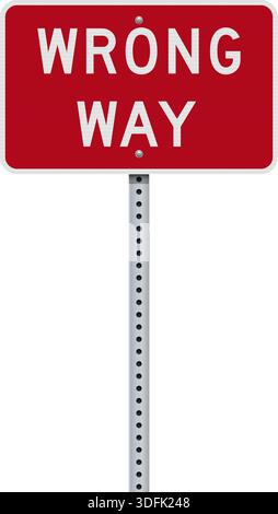 Vector illustration of the wrong way red road sign on metallic post Stock Vector