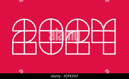 Vector poster with 2024 on  red background for Christmas and New year. New year postcard 2024. Stock Vector