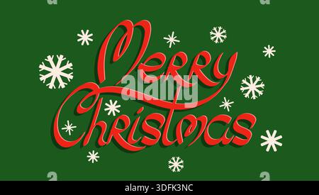 Vector banner for Christmas with hand drawing lettering and snowflakes. Retro banner for Christmas with snowflakes. Stock Vector