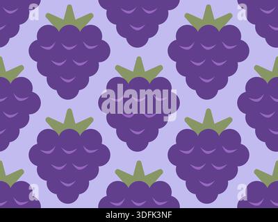 Vector seamless pattern of blackberry in retro geometric style. Retro pattern of blackberries. Stock Vector