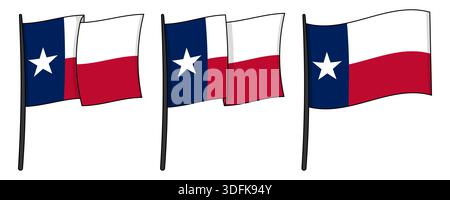 Waving Texas flag set with bold outlines. Lone Star state flag vector illustrations Stock Vector