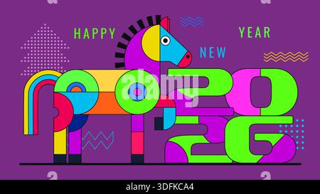 Happy New Year 2026 Banner with Stylized Horse Stock Vector