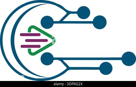 Abstract creative technology logo, design concept, emblem, icon, flat logotype element for template. Vector circuit board tech icon Stock Vector