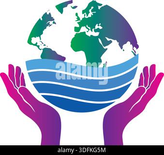 earth icon. hand with earth. icon logo . line icon style. nature element illustration Stock Vector