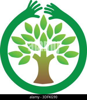 Green Tree  on hand Minimalistic Logo Eco Logo Green Tree in Circle Logo Pro Vector Stock Vector