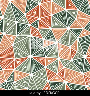 Background with triangles pattern. Multiple repeated inner triangles. Medium shape size. Multiple colors style. Seamless pattern. Classy vector tiles. Stock Vector