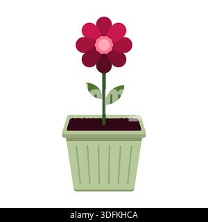 Potted red flower illustration isolated on white. Cute flat vector blossom Stock Vector