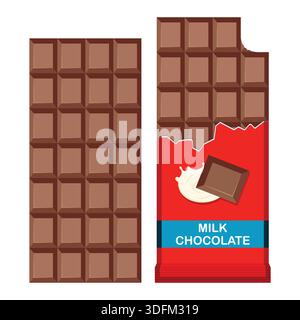 Milk Chocolate tablet in flat style on white background Stock Vector