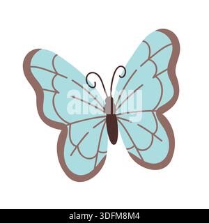 Blue butterfly. Flying insects in flat style. Hand-drawn illustration. Stock Vector