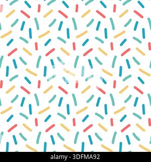 Seamless vector pattern with small dash. Simple doodles sprinkles in pastel colors. A playful flat design perfect for party themes, bakery packaging, Stock Vector