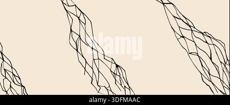 Elegant beige vector Japanese repair technique showcased through delicate fractures filled with black grunge lines. Luxurious surface displays traditi Stock Vector