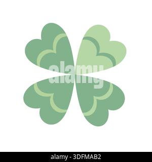 Four-leaf clover. Green plant in flat style. Symbol of good luck. Hand drawn spring illustration. Stock Vector