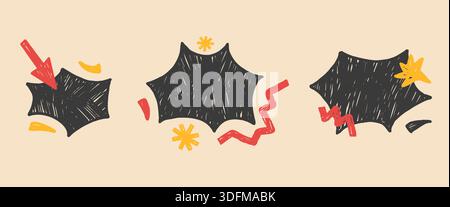 Abstract geometric callout blank pastel brush set. Bang crayon figures. Blank freeform text boxes. Vector promo tags with zigzag lines, asterisk, star Stock Vector