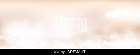 Beige sky with clouds creamy pastel. Delicate and neutral background. Smooth warm neutral tones gradient wide panorama. Abstract vector backdrop illus Stock Vector