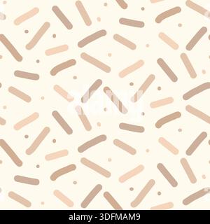 Beige small dash monochrome seamless pattern. Abstract brown baby sprinkles background. Simple confetti repeated wallpaper. Short lines vector surface Stock Vector