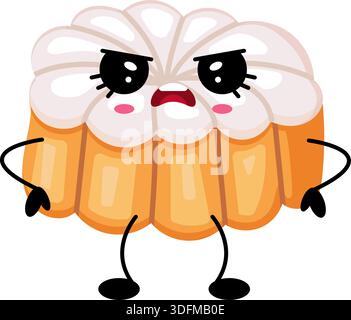 Angry kawaii bundt cake character with cute face and expressive emotions isolated on white background in flat cartoon illustration style. Stock Vector