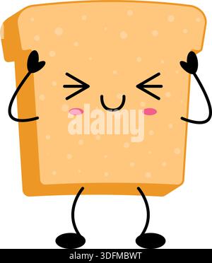 Smiling kawaii toast bread character with cheerful emotion isolated on white background in simple flat cartoon style. Stock Vector
