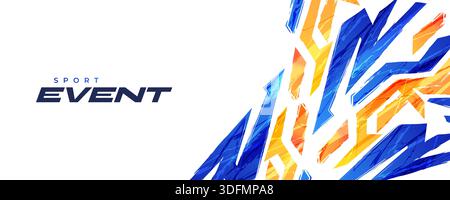 Modern and Abstract Sport or Technology Event Background with Blue and Orange Dynamic Arrow Shapes. Energetic Sport Banner Design Stock Vector