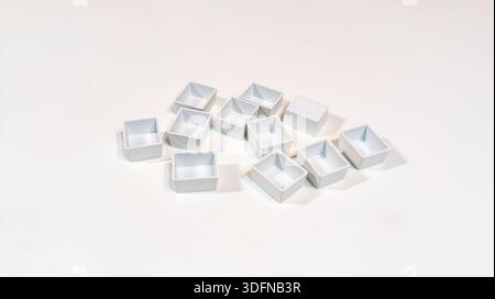 Empty white cuvettes for watercolor isolated on white background. Art supplies collection for painting. Back to school. Art supplies for drawing and g Stock Photo