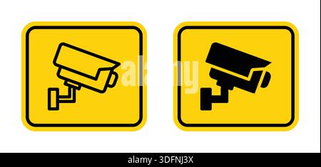 This image features two distinct security camera icons on a bright yellow background, ideal for signage related to safety and surveillance. Stock Vector