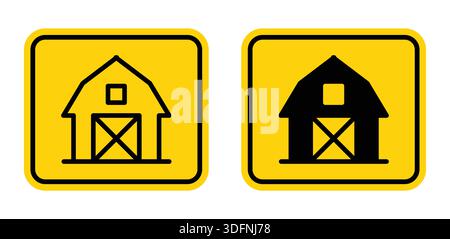 This set features two barn icons in contrasting styles, one outlined and one filled. Perfect for agricultural themes, rural designs, or creative proje Stock Vector