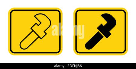 This image features two distinct wrench icons set against a bright yellow background, ideal for plumbing or construction themes. The design offers cle Stock Vector