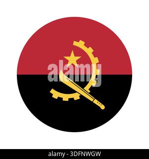 Angola flag round badge. Flag of Angola circle symbol, background. Button, banner, icon. National sign of Angola. Stock Vector