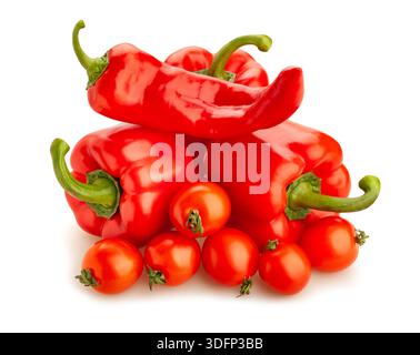 sweet pepper tomato mix path isolated on white Stock Photo