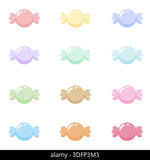A collection of colorful pastel candy vectors in various shades. Minimalist and cute design, perfect for sweet shop branding, party invitations, greet Stock Vector