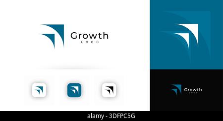Growth Logo Financial Grow Rise Arrow Abstract Shape. Finance Technology Corporate Logotype. Fintech Digital Transformation Brand, Marketing Business Stock Vector