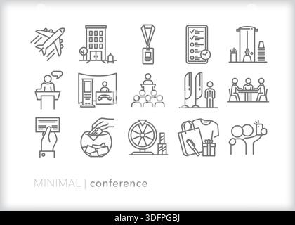 Set of 15 business conference and trade show outline icons Stock Vector
