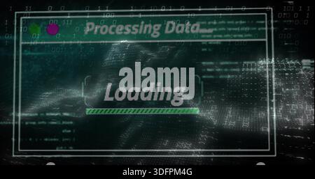 Displaying data UI overlay on screen, showing 'Processing Data' header, 'Loading' label, green bar Stock Photo