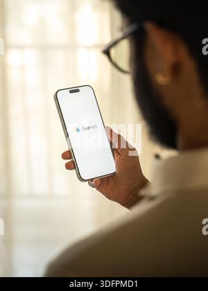 Google Gemini logo is displayed on the screen of a smartphone, in Bangalore, India, on January 14, 2026 Stock Photo