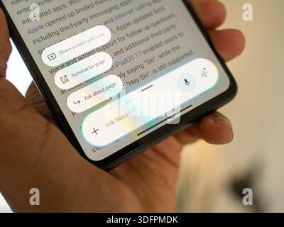 Google Gemini logo is displayed on the screen of a smartphone, in Bangalore, India, on January 14, 2026 Stock Photo