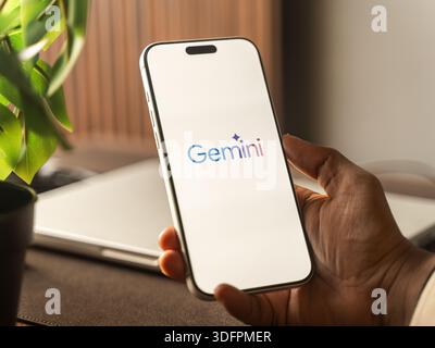 Google Gemini logo is displayed on the screen of a smartphone, in Bangalore, India, on January 14, 2026 Stock Photo