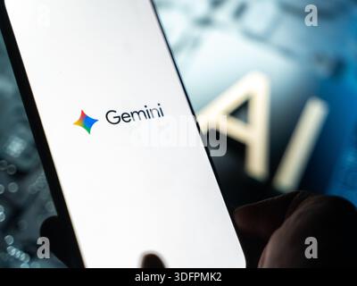 Google Gemini logo is displayed on the screen of a smartphone, in Bangalore, India, on January 14, 2026 Stock Photo