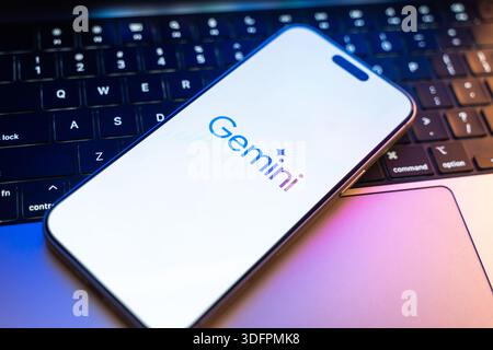 Google Gemini logo is displayed on the screen of a smartphone, in Bangalore, India, on January 14, 2026 Stock Photo