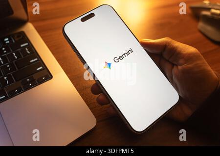 Google Gemini logo is displayed on the screen of a smartphone, in Bangalore, India, on January 14, 2026 Stock Photo
