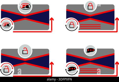 Secure digital wallet interface collection with lock and notification icons Stock Vector