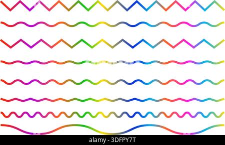 Decorative wavy line pattern set with vibrant rainbow colors Stock Vector