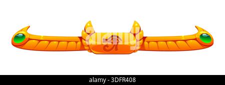 Ancient Egyptian vector divider frame with gold bar engraved with an eye of Horus and two golden wings with green gemstones at edges. Ancient civilization history, museum poster decoration separator Stock Vector