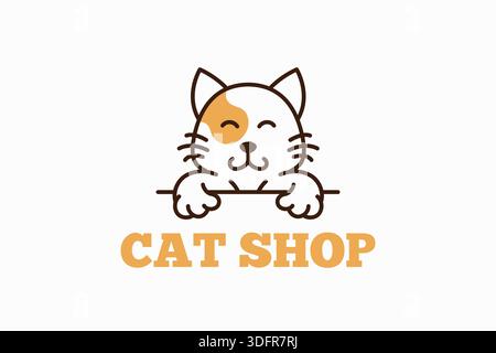 Cute Cat Icon Logo Linear Style Funny Art Sticker Creative for Pet Shop Stock Vector