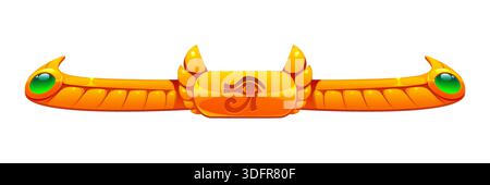 Ancient Egyptian vector divider frame with gold bar engraved with an eye of Horus and two golden wings with green gemstones at edges. Ancient civilization history, museum poster decoration separator Stock Vector
