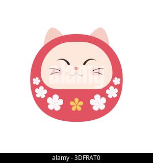 Japanese Cat Daruma Doll Vector Illustration. Daruma is japanese wish doll Stock Vector